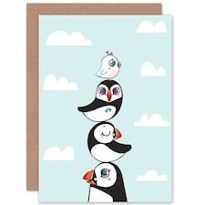Family Stacked Puffin Kids Birthday Child Kids Card