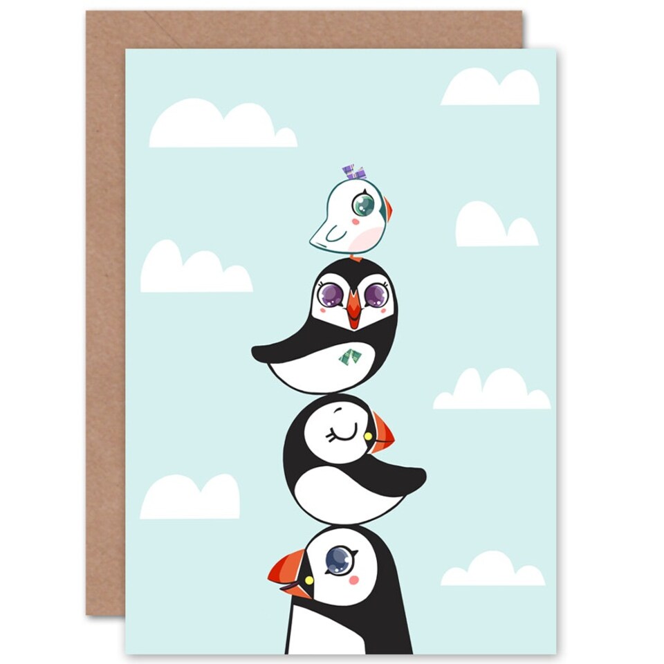 image 1 of Family Stacked Puffin Kids Birthday Child Kids Card