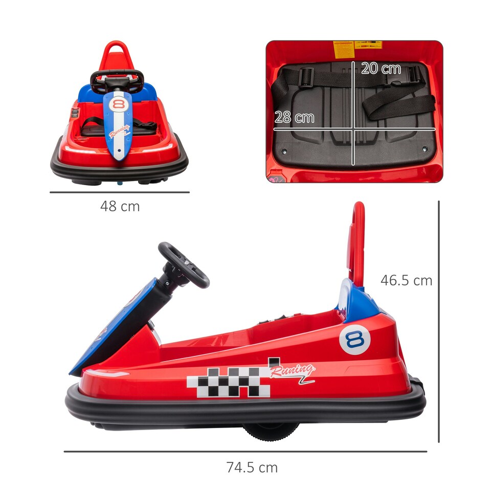image 1 of HOMCOM 6V Kids Bumper Car, 360° Rotation Waltz Car w/ 2 Speeds - Red