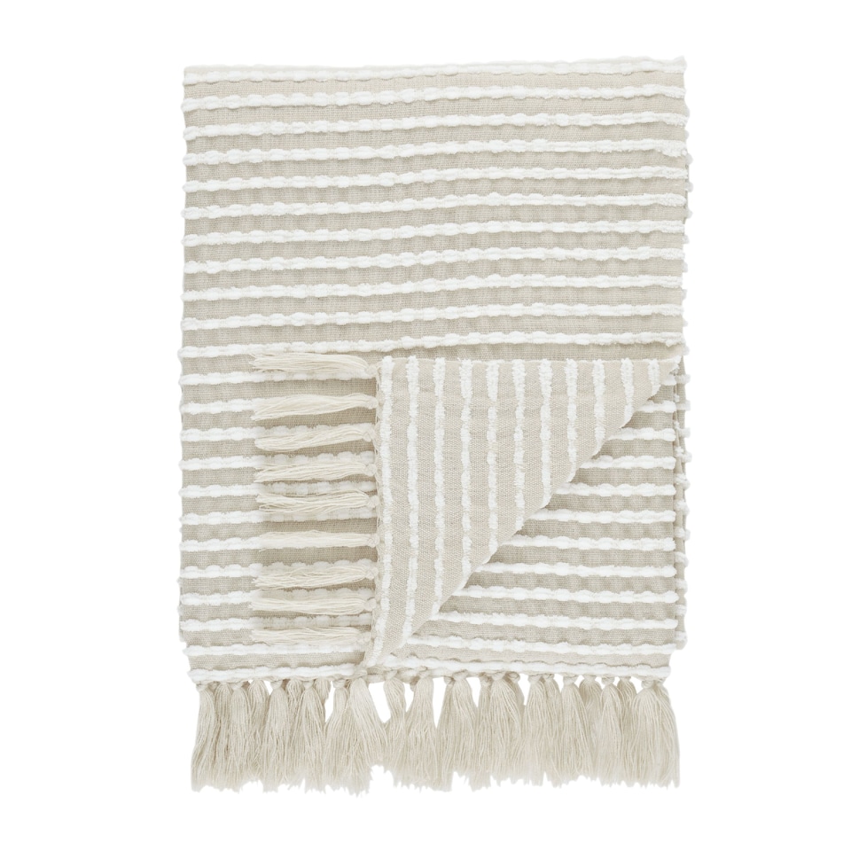 image 1 of Catherine Lansfield Stab Stitch Blanket Throw | Cream | Natural | One Size