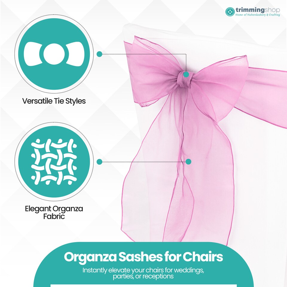 image 1 of 17 x 280cm Organza Chair Sashes, Sheer Sash Ties - 1pc