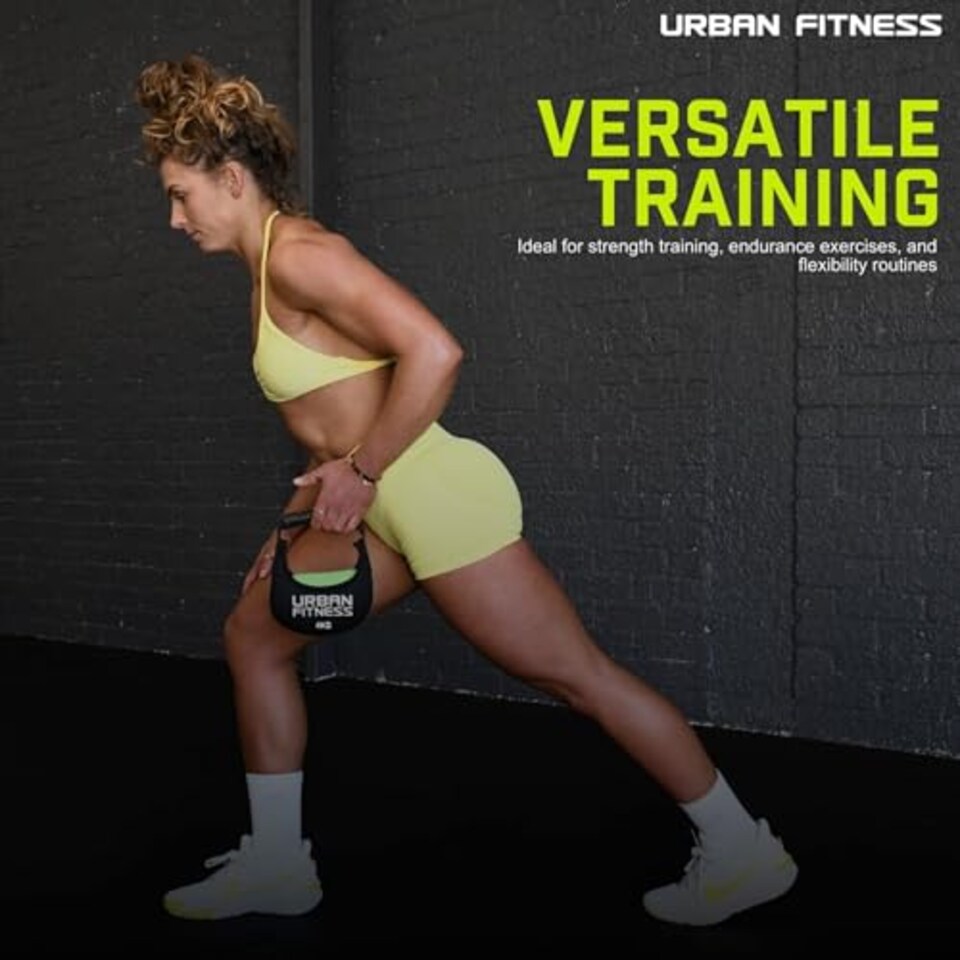 image 1 of Urban Fitness Fabric Kettlebell, Soft Rubber Grip, Floor Safe Design, Neoprene Sand-Filled Weights, Strength, Endurance, Home Fitness Training, 4kg