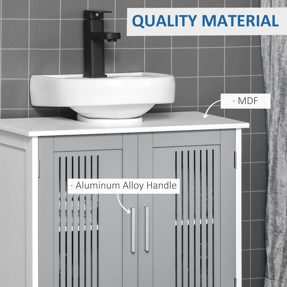 image 1 of kleankin Bathroom Pedestal Under Sink Cabinet with Storage Shelf, 2 Doors, Grey Grey | Grey