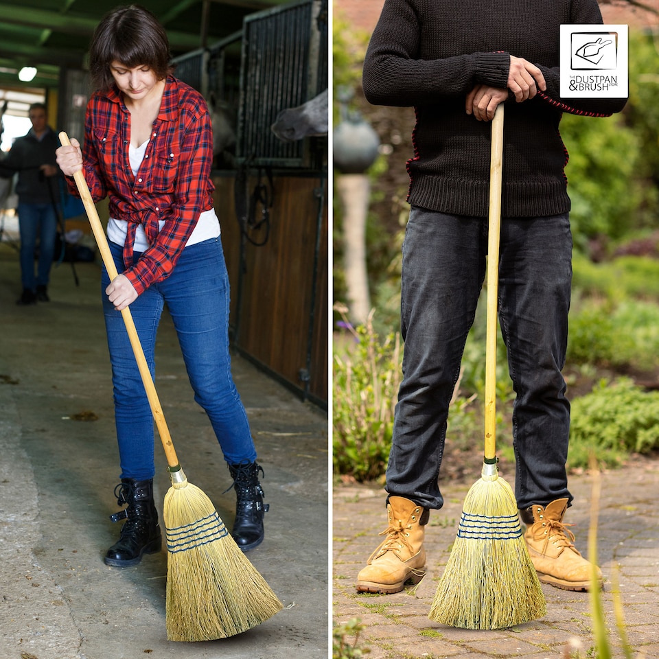 image 1 of Traditional Corn Broom with Natural Straw Bristles Yard Sweeper