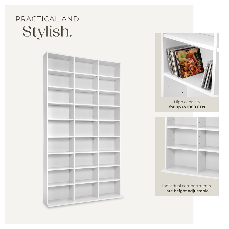 image 1 of CD Shelf Unit Christel - 27 compartments for up to 1080 CDs | White | white | 102 x 23,50 x 180 cm | 1