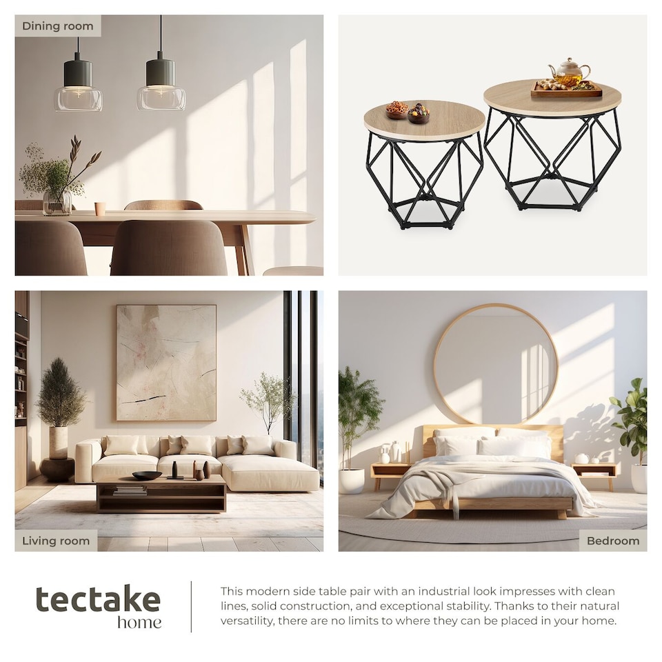 image 1 of Coffee Table Set 2-Piece Benham | Brown | industrial wood light, oak Sonoma | 50 x 50 x 40 cm | 1