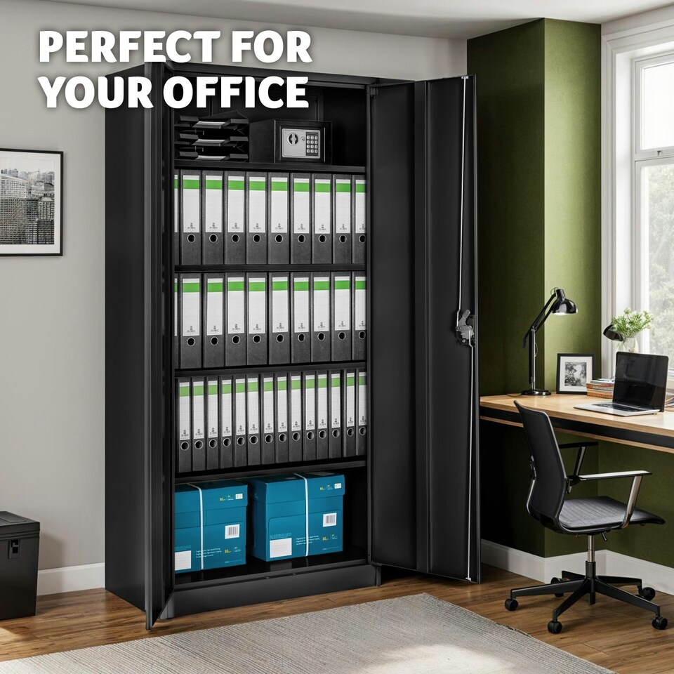 image 1 of Filing Cabinet Blain - 5 height-adjustable shelves, lockable doors Black