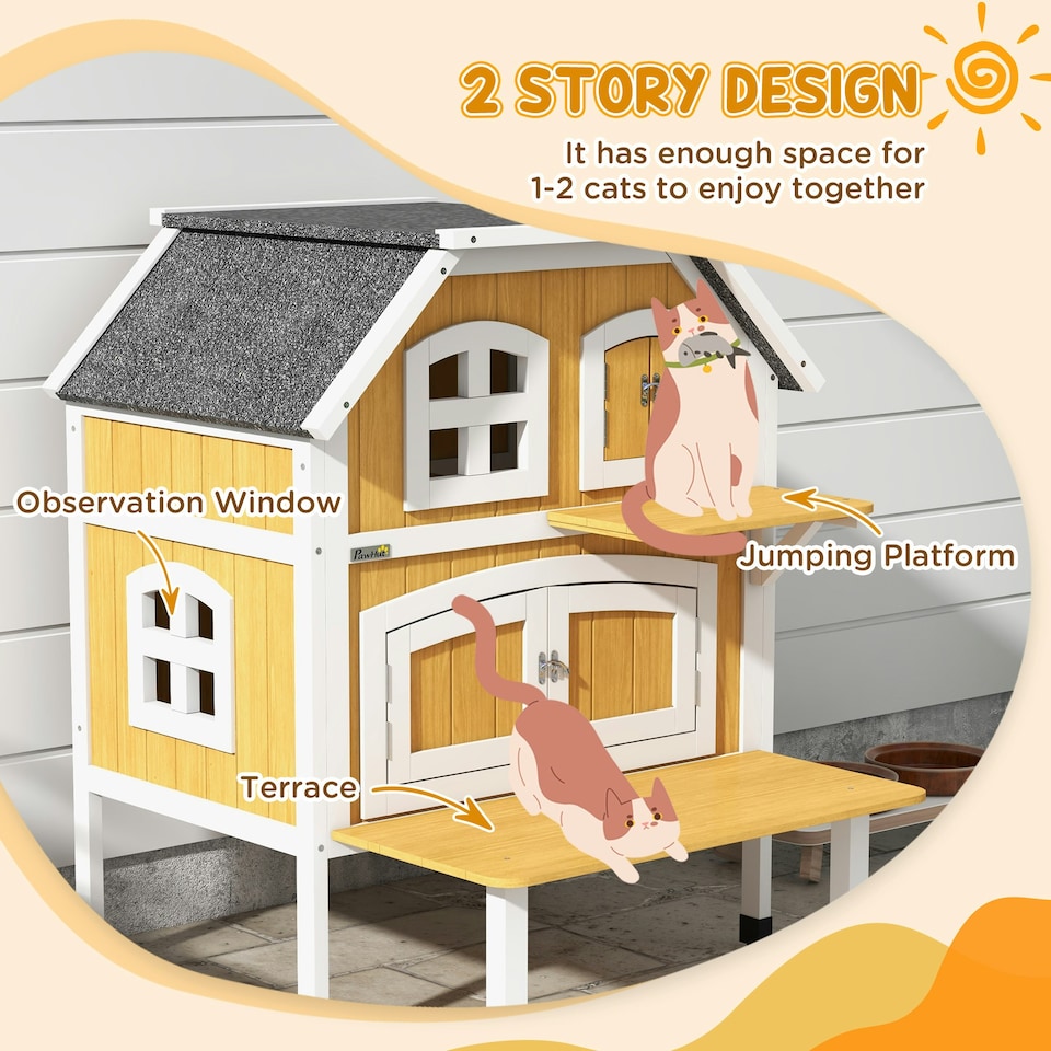 image 1 of PawHut Outdoor Cat House Cat Shelter w/ Openable Asphalt Roof, Escape Doors