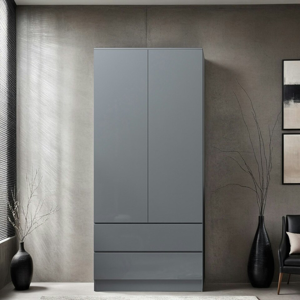 image 1 of FWStyle Stora 2 Door 2 Drawer Combination Wardrobe - Grey Gloss Front Grey