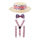 image 1 of Union Jack Boater Hat, Bow Tie & Suspenders Red | One Size