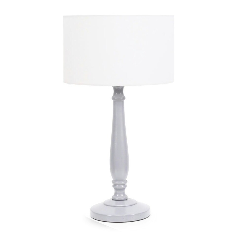 image 1 of ValueLights Victoria Grey Wood Table Lamp White Shade | Grey | White