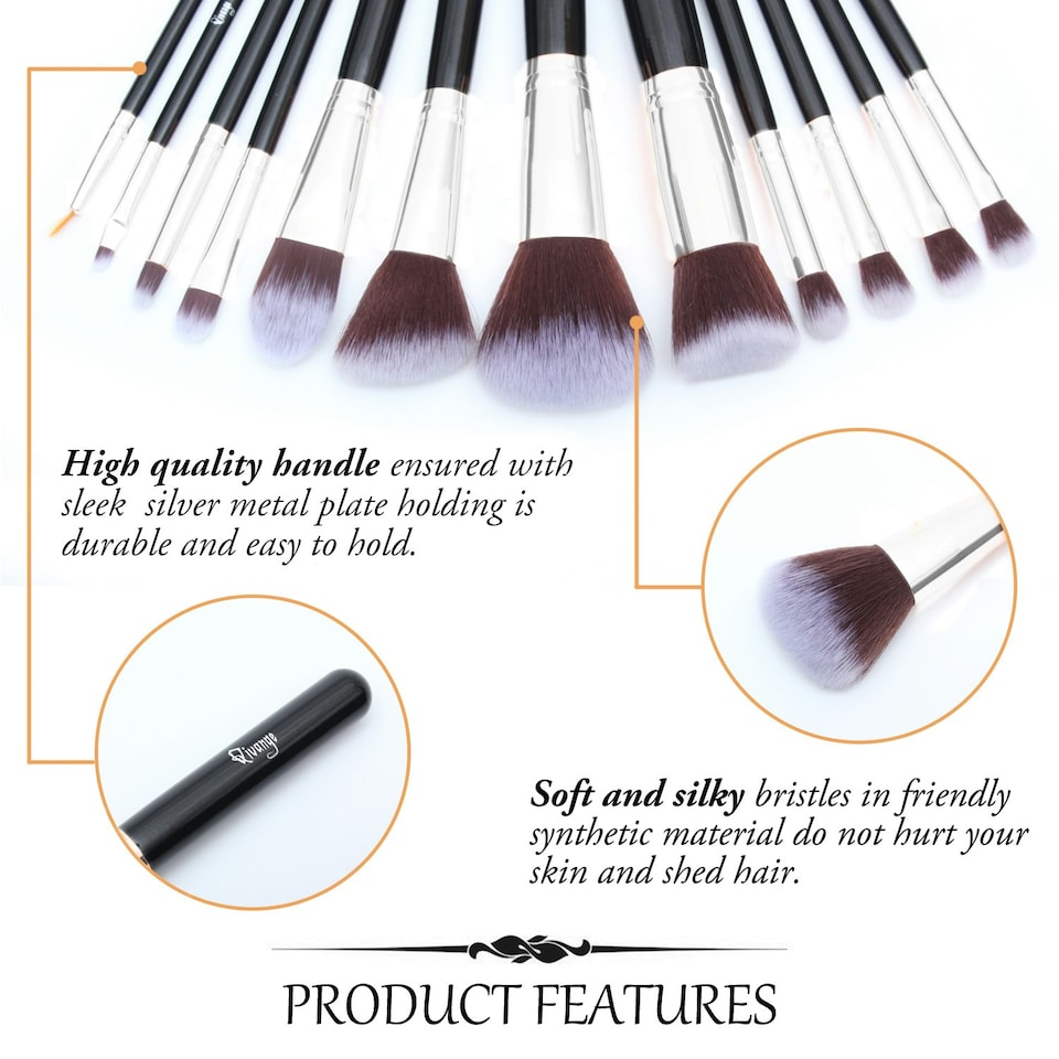image 1 of Living and Home 12 Pcs Makeup Brush Set with Sponge & Brush Cleaner | Black