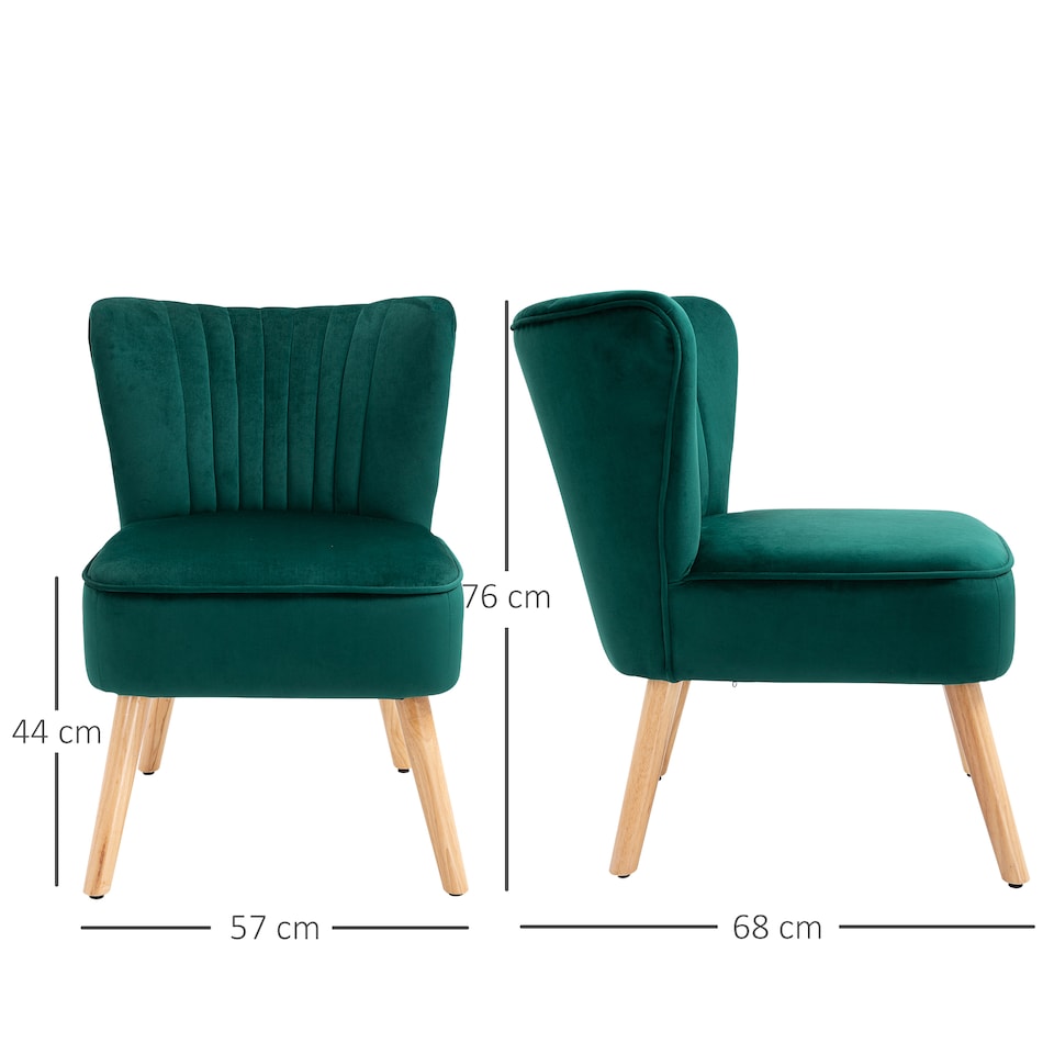 image 1 of HOMCOM Velvet Accent Chair Occasional Tub Seat Padding Curved Back with Wood Frame Legs Home Furniture Green