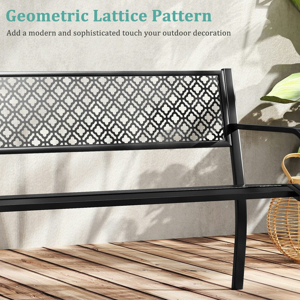 image 1 of COSTWAY Outdoor Garden Bench Metal Patio Loveseat-Black Black
