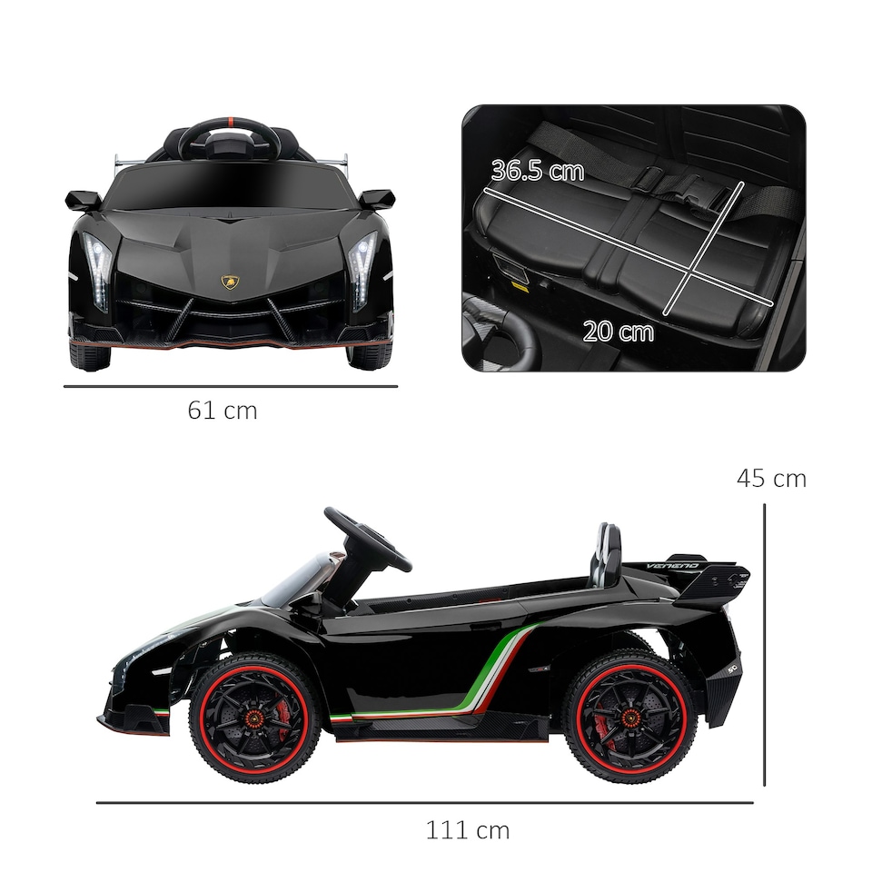 image 1 of HOMCOM Lamborghini Veneno Licensed Electric Ride-on Car w/ Remote- Black
