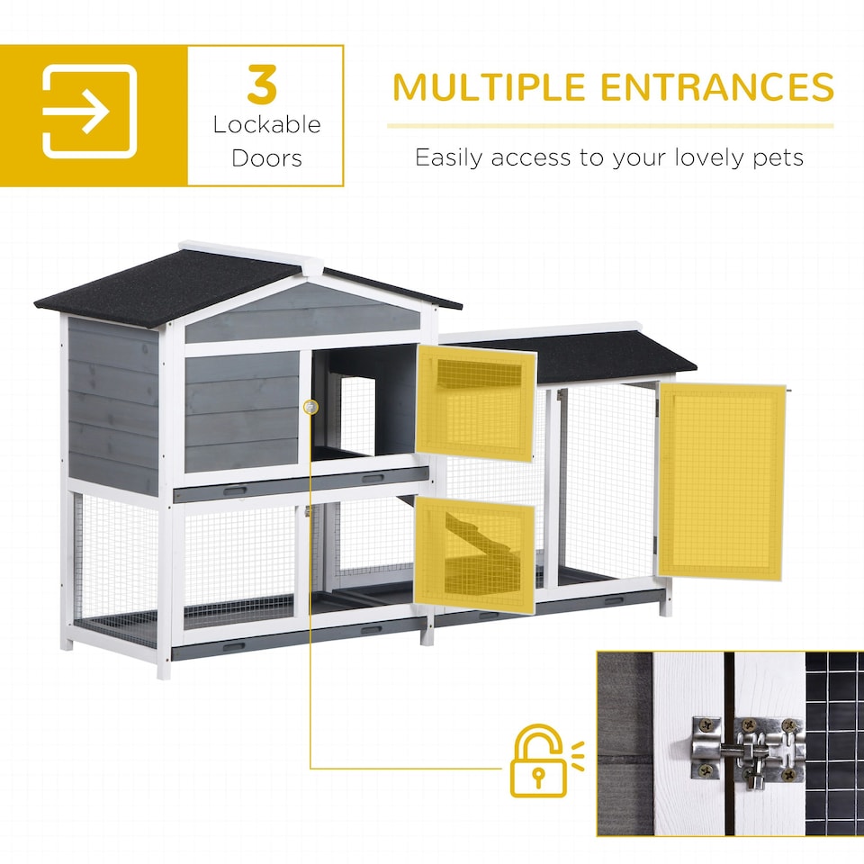image 1 of PawHut 2-Tier Wooden Rabbit Hutch Guinea Pig House Pet Cage Outdoor w/ Tray Ramp