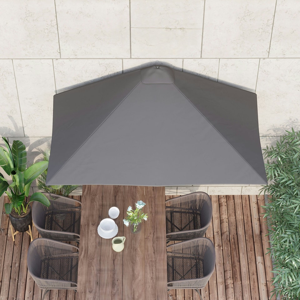 image 1 of Outsunny 2.3m Garden Balcony Half Round Umbrella Metal Parasol Umbrella Grey