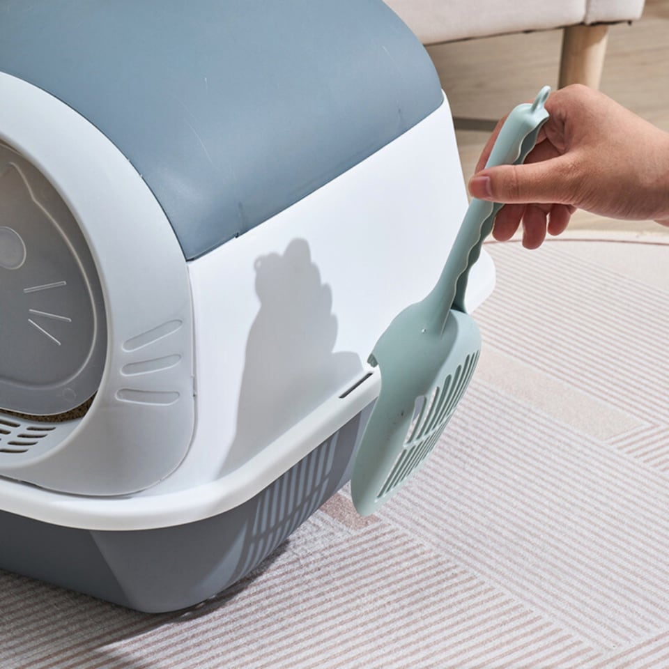 image 1 of Hooded Cat Litter Tray with Flap Door - Covered High-Sided Litter Box - Anti-Spill Easy Clean Indoor Toilet for Cats and Kittens