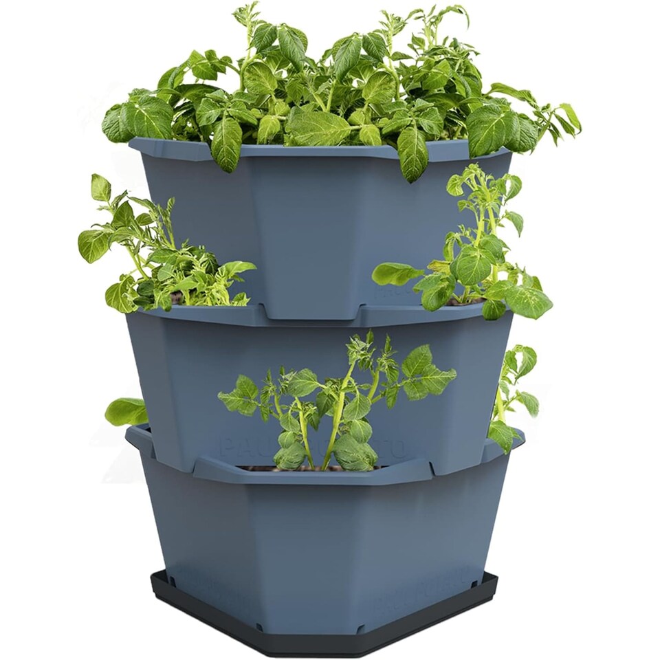 image 1 of GUSTA GARDEN Paul Potato Potato Tower 3-Tier blue - Raised Bed Potato Tower - Garden & Balcony - Pest protection - 0.2m² - 42L Soil Capacity