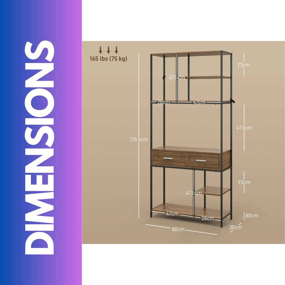 image 1 of Industrial Bookcase With 2 Large Drawers and Shelves Brown Brown | One Size