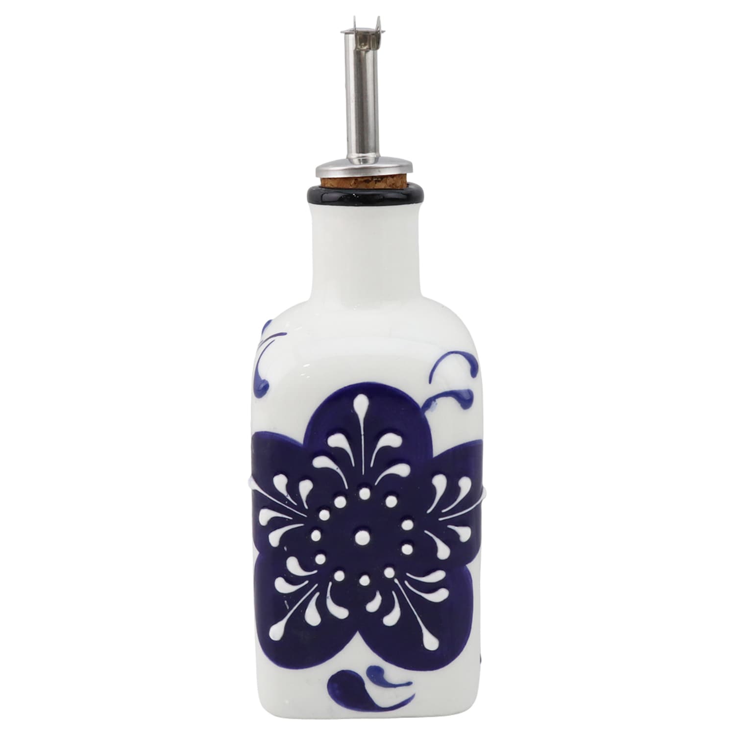Verano Spanish Ceramics Classic Spanish Hand Painted Squared Oil Drizzler 300ml White/Blue