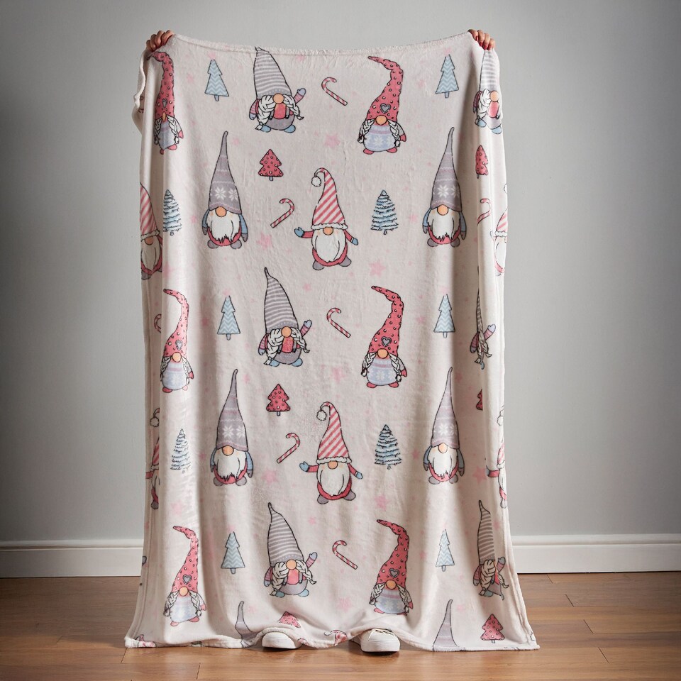 image 1 of Catherine Lansfield Christmas Festive Gnomes Cosy Fleece Blanket Throw