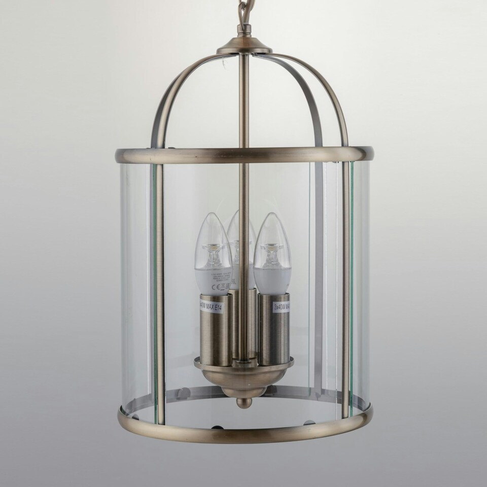 image 1 of Antique Brass 3 Light Lantern Style Pendant Bronze | Clear