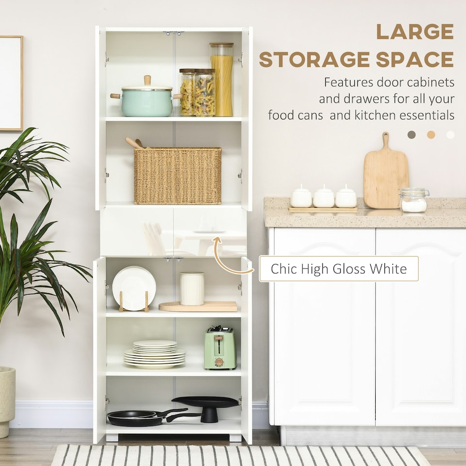 image 1 of HOMCOM Kitchen Cupboard Storage Cabinet Push Open Doors and Drawers, White