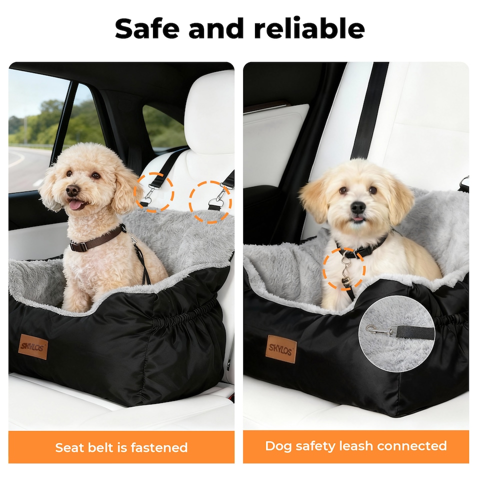 image 1 of Skylos Dog Car Seat Bed Pet Booster Travel Carrier with Safety Leash | Black | Black | 1
