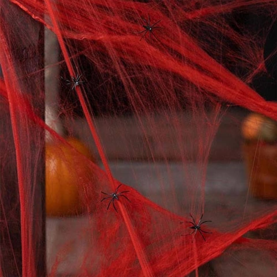 Red Cobweb with Plastic Spiders Halloween Decoration 60g