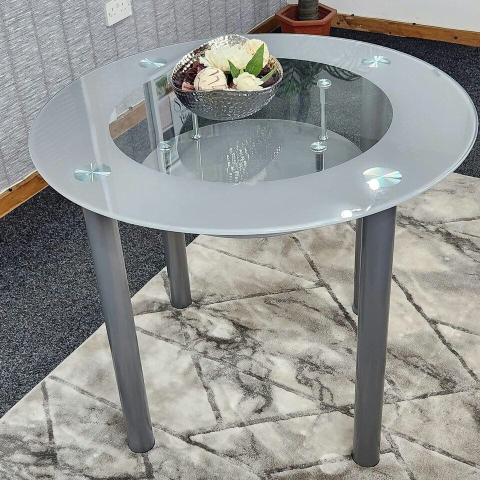 image 1 of Glass Grey Dining Table Round Dining Table Dining Room Kitchen Furniture Grey
