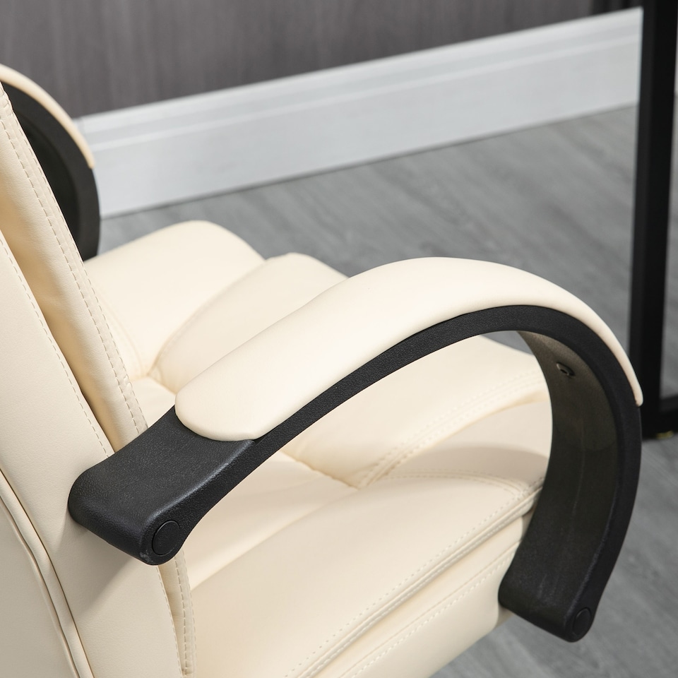 image 1 of Vinsetto Office Chair, PU Leather Desk Chair with 13cm Soft Padded Seat and Backrest, Swivel Chair with Adjustable Height and Rolling Wheels, Beige