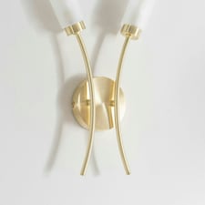 ValueLights Maya Pair - 2 Way Curved Brushed Gold Wall Light Fitting for