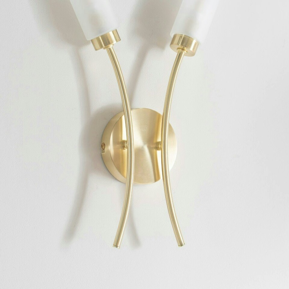 image 1 of ValueLights Maya Pair - 2 Way Curved Brushed Gold Wall Light Fitting for