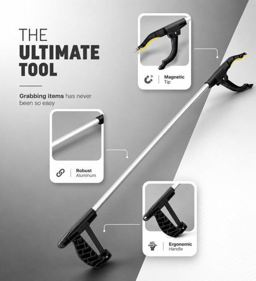 image 1 of Keplin Litter Picker 75cm Long Reach Grabber Tool with Magnetic Pick Up Tip, Pack of 8