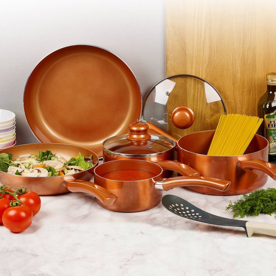 image 1 of 5 Piece Copper Ceramic Cookware Set