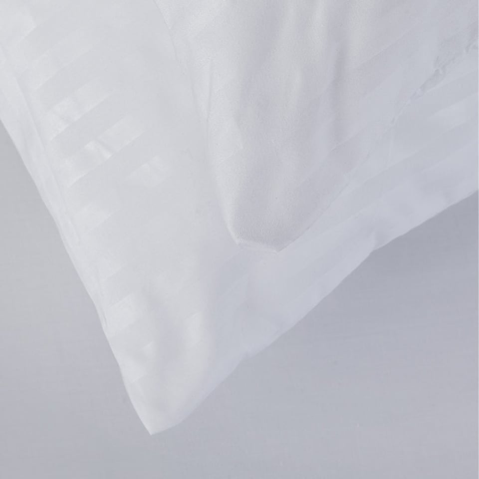 image 1 of Satin Stripe Pillow Pair Soft Microfibre Cover Hollowfibre Filling Non Allergenic White