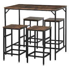 Industrial Dining Table And 4 Stools Set Rustic Brown Brown