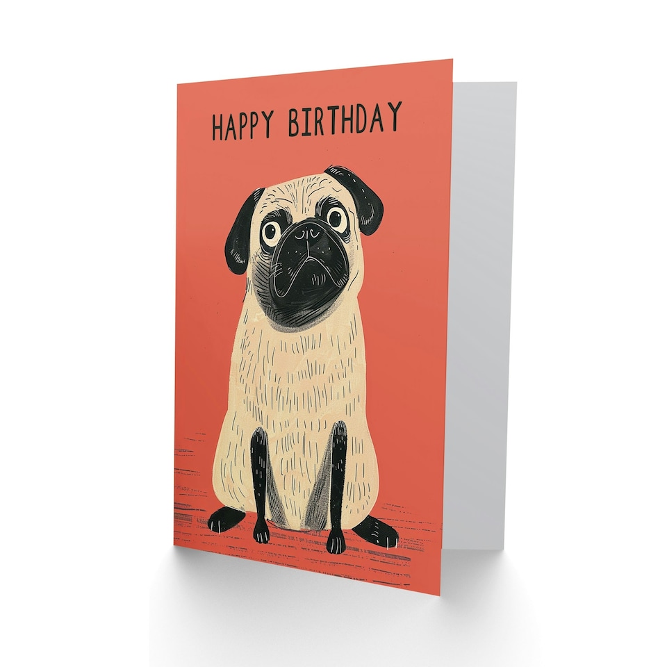 image 1 of Cute Pug Lover Quirky Animal Pet Portrait Birthday Card
