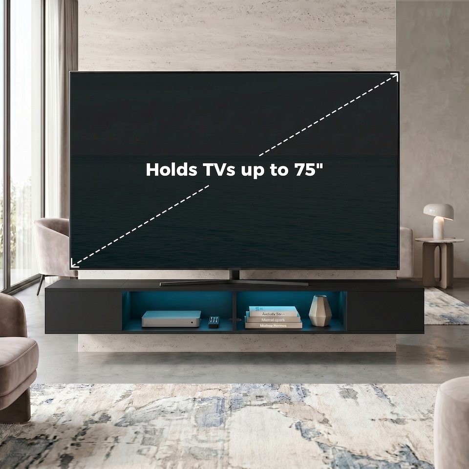 image 1 of HOMCOM TV Stand with RGB LED Lights for 75-Inch TV
