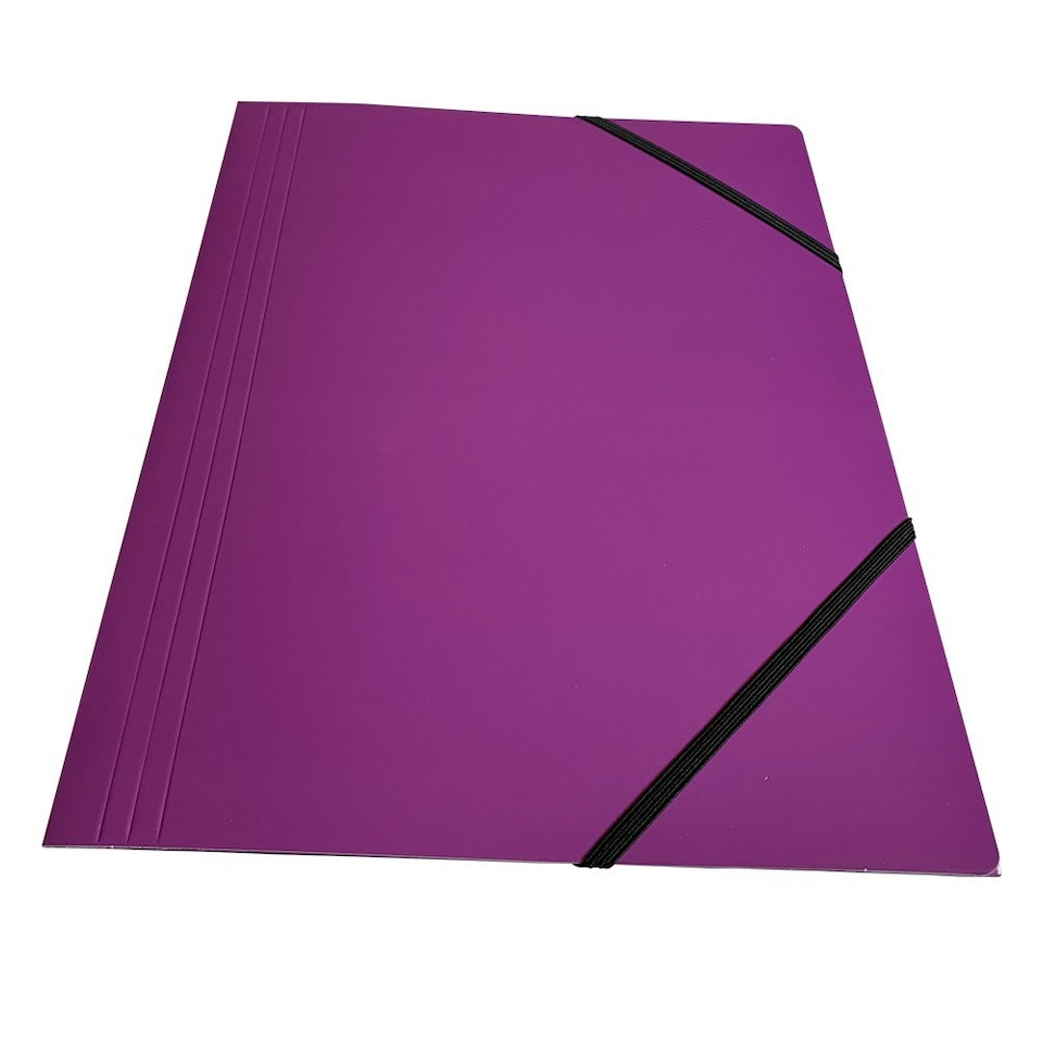 image 1 of Janrax A4 Purple Laminated Card 3 Flap Folder with Elastic Closure