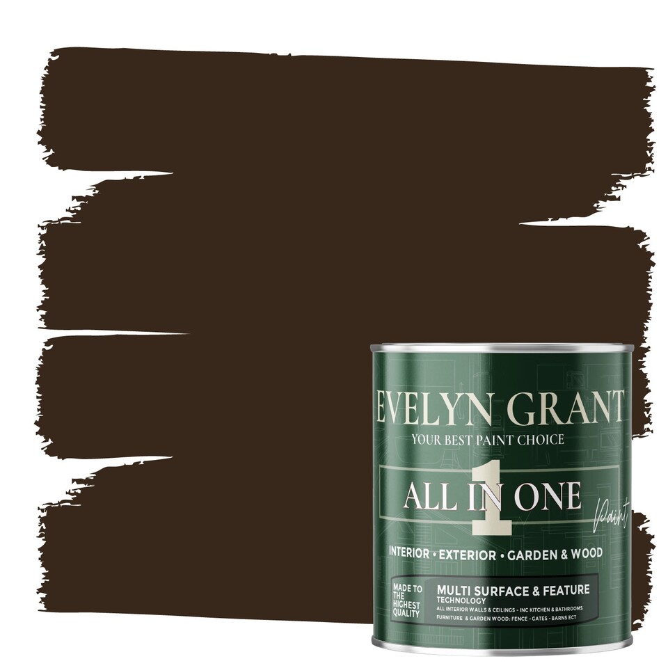 image 1 of EVELYN GRANT All-in-One Paint & Primer - Multi-Surface for Walls, Wood, Interior & Exterior - Dark Brown - 5L - Matt