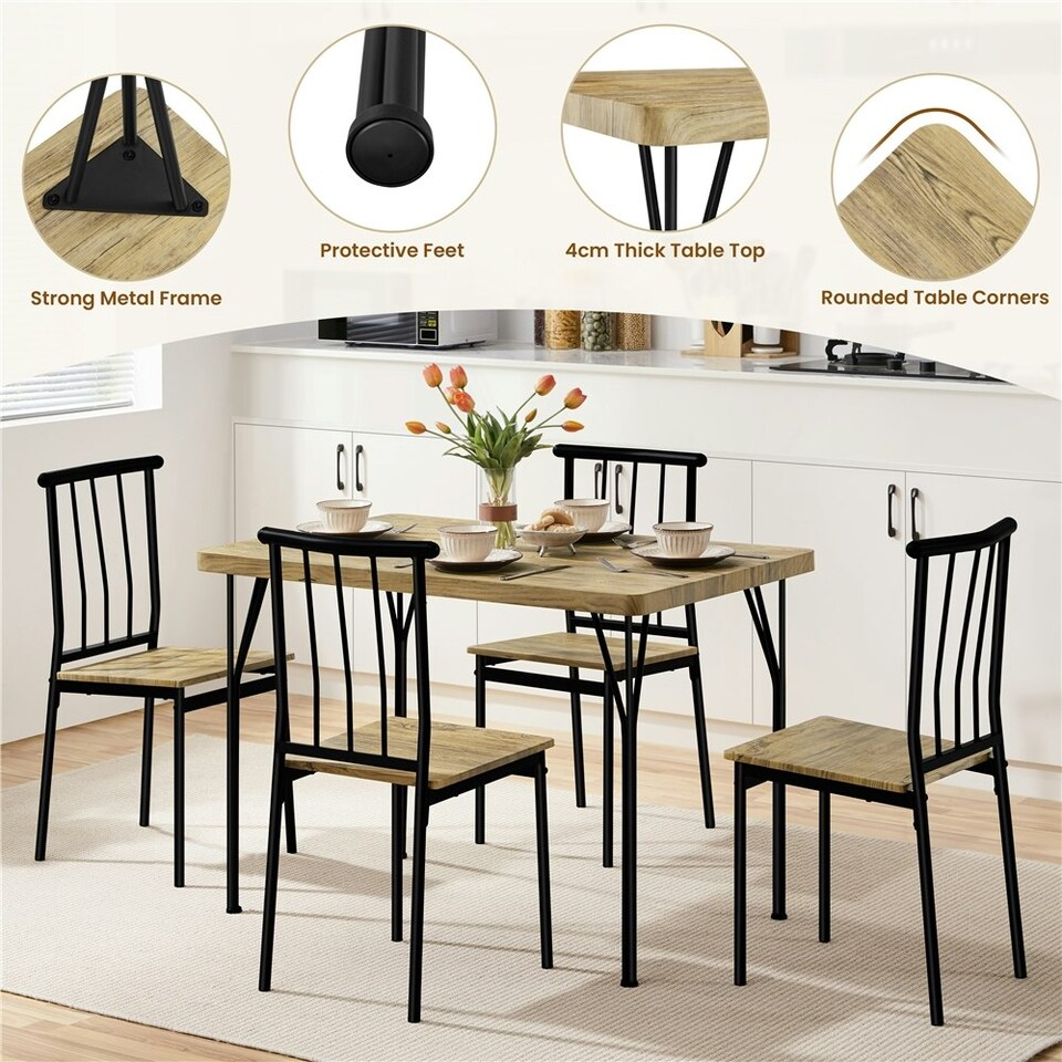 image 1 of Yaheetech Industrial 5-Piece Dining Table Set Brown