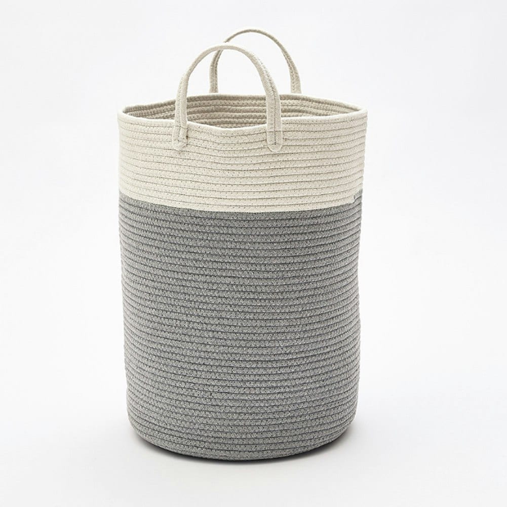 Living and Home Woven Cotton Basket Storage Clothes Hamper Laundry Basket - Grey & White