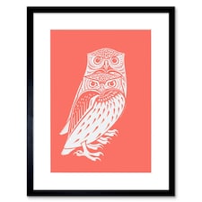 Owls Julie De Graag Bold Coral Pink 9x7" Black Framed Wall Art Print
