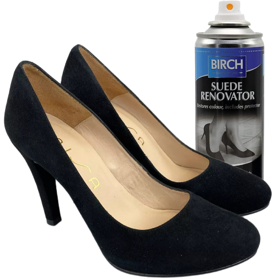 image 1 of BIRCH Black Suede Renovator Aerosol - Colour Restoration for Faded Shoes 200ml | Black