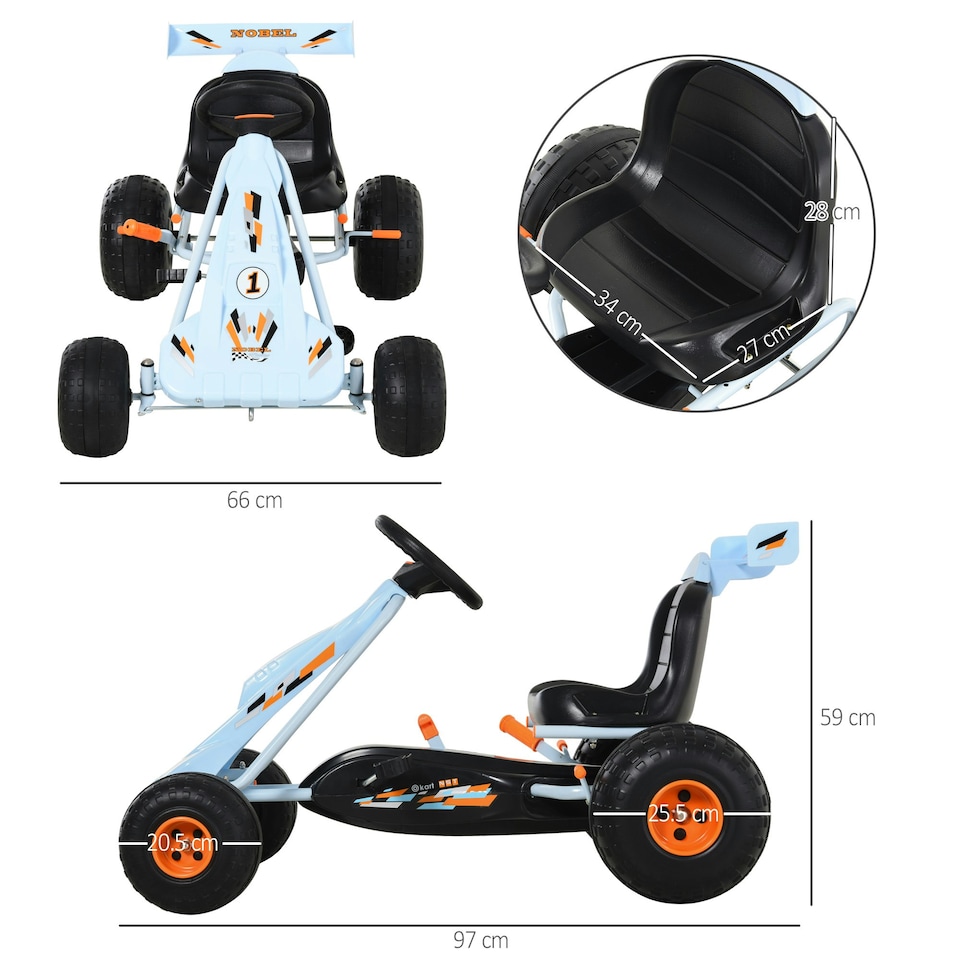 image 1 of HOMCOM Child's Pedal Go Kart Manual Car w/ Brake Gears Steering Wheel Seat Blue