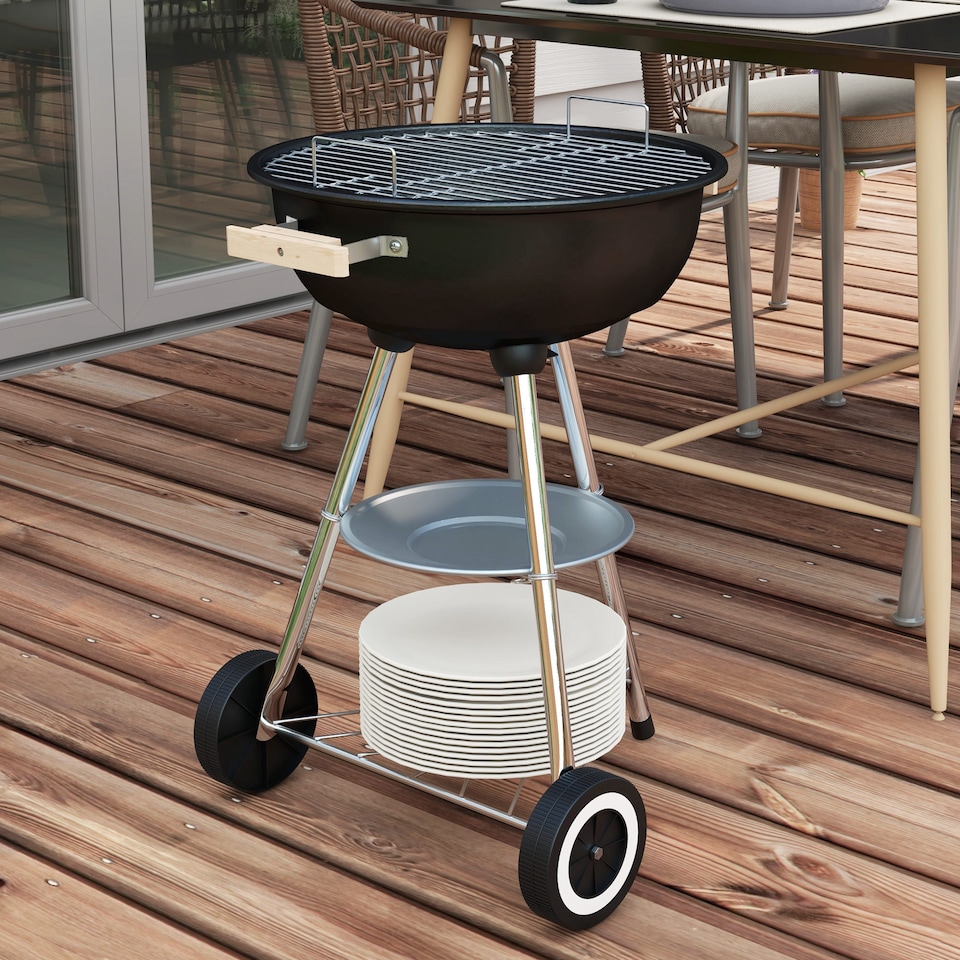 image 1 of Outsunny Portable Round Kettle Charcoal Grill BBQ Smoker with Lid Outdoor Heat Control Party Patio Barbecue Garden