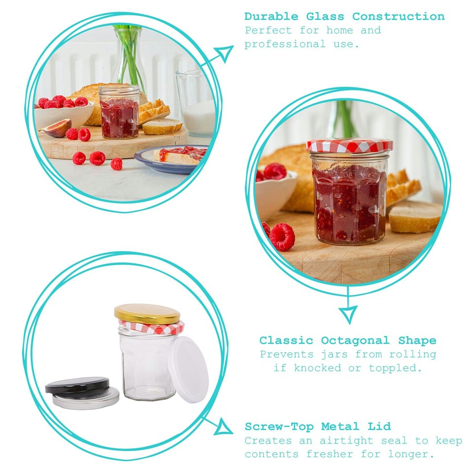 image 1 of Argon Tableware Glass Jam Jars with Lids - 150ml - Pack of 6