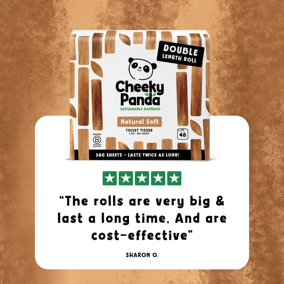 image 1 of Cheeky Panda Double-Length Natural Colour  Bamboo Toilet Paper 48 rolls 380 3 ply sheets | Brown | Size: 48 Rolls | 48